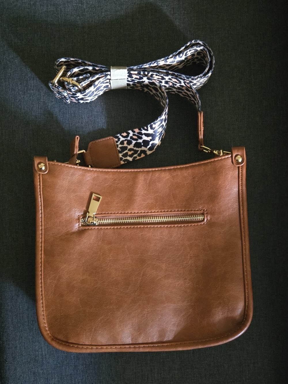 Brown Shoulder Bag w/ Leopard Strap